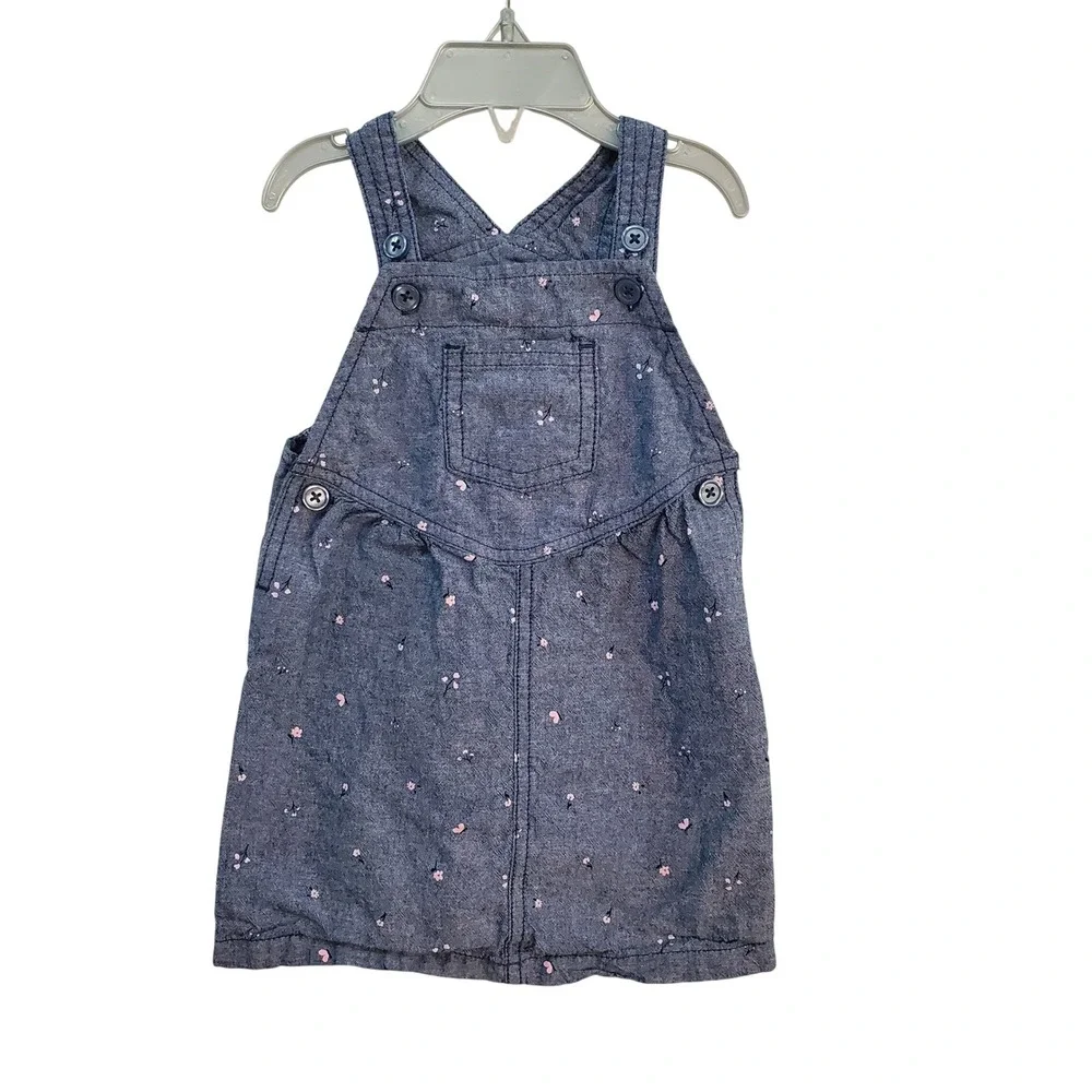 Carter's Chambray Overalls Dress Floral Accents‎ Buttons Size 18M